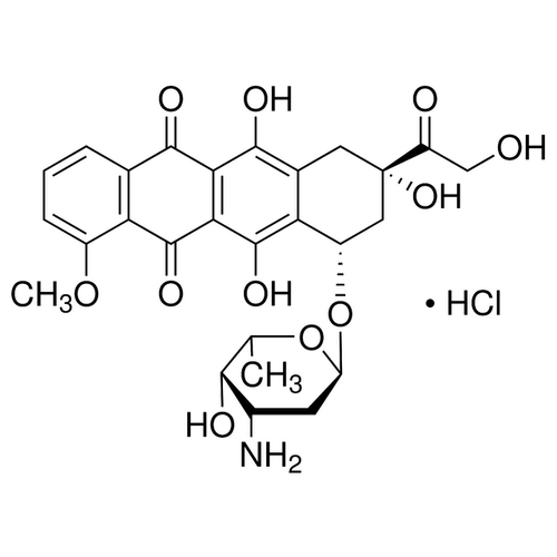 Chemical structure of Doxorubicin Hydrochloride (SIH-390), a Autophagy inducer. CAS #: 25316-40-9. Molecular Formula: C27H29NO11 . HCl. Molecular Weight: 580 g/mol.