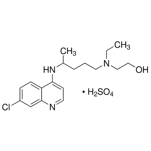 Chemical structure of Hydroxychloroquine (SIH-400), a Autophagy inhibitor. CAS #: 747-36-4. Molecular Formula: C18H26ClN3O · H2SO4. Molecular Weight: 433.95 g/mol.