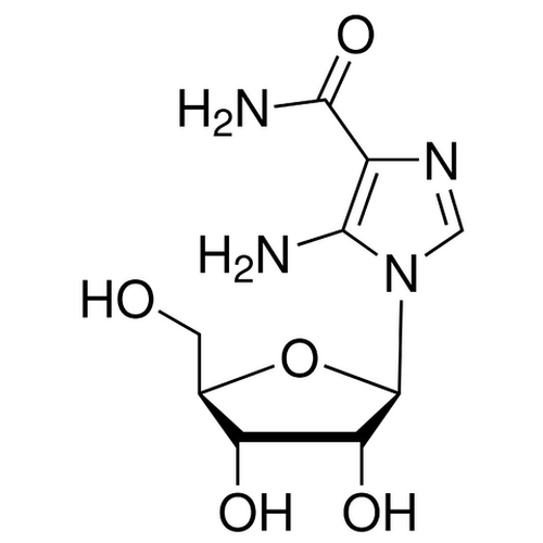 Chemical structure of AICAR (SIH-402), a Autophagy inducer. CAS #: 2627-69-2 . Molecular Formula: C9H14N4O5. Molecular Weight: 258.2 g/mol.