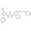 Chemical structure of Doramapimod (SIH-442), a p38 MAP kinase inhibitor. CAS #: 285983-48-4. Molecular Formula: C31H37N5O3. Molecular Weight: 527.7 g/mol.