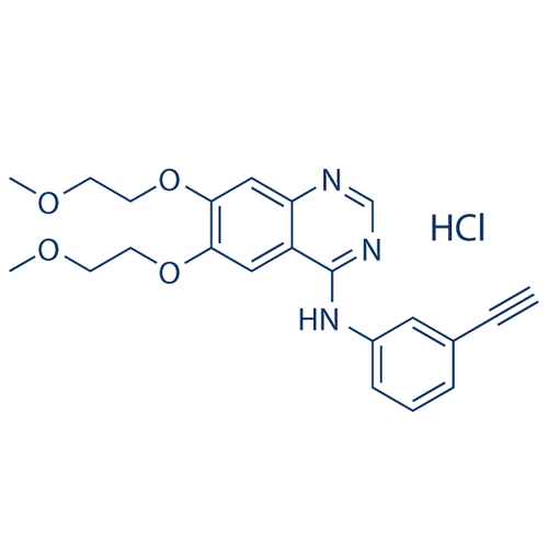 Chemical structure of Erlotinib Hydrochloride (SIH-444), a EGFR Kinase inhibitor. CAS #: 183319-69-9. Molecular Formula: C22H24ClN3O4. Molecular Weight: 429.9 g/mol.