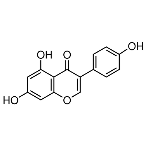 Chemical structure of Genistein (SIH-446), a Tyrosine kinase inhibitor. CAS #: 446-72-0. Molecular Formula: C15H10O5. Molecular Weight: 270.2 g/mol.