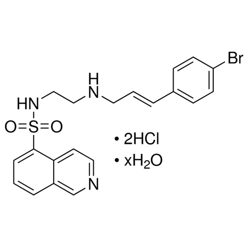 Chemical structure of H89 Dihydrochloride (SIH-452), a PKA inhibitor. CAS #: 127243-85-0. Molecular Formula: C20H22BrCl2N3O2S. Molecular Weight: 519.3 g/mol.