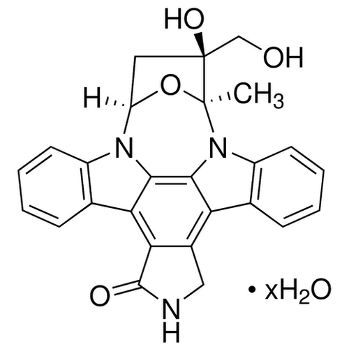 Chemical structure of Lestaurtinib (SIH-460), a FLT3/ TrkA kinase inhibitor. CAS #: 111358-88-4. Molecular Formula: C26H21N3O4. Molecular Weight: 439.5 g/mol.
