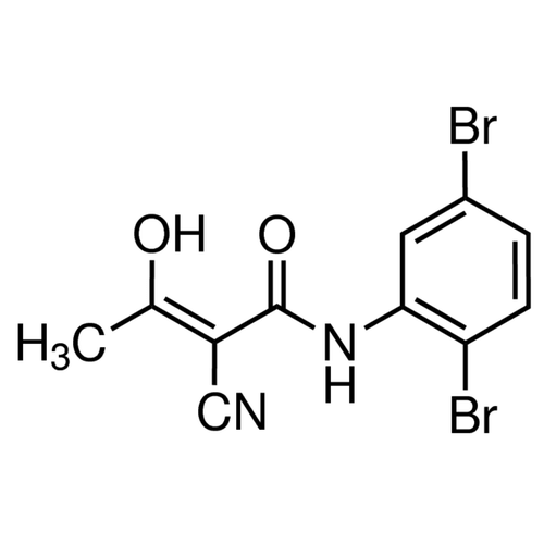 Chemical structure of LFM A13 (SIH-461), a BTK kinase inhibitor. CAS #: 62004-35-7. Molecular Formula: C11H8Br2N2O2. Molecular Weight: 360 g/mol.