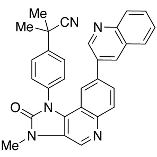 Chemical structure of NVPBEZ235 (SIH-465), a PI 3-kinase inhibitor. CAS #: 915019-65-7. Molecular Formula: C30H23N5O. Molecular Weight: 469.5 g/mol.