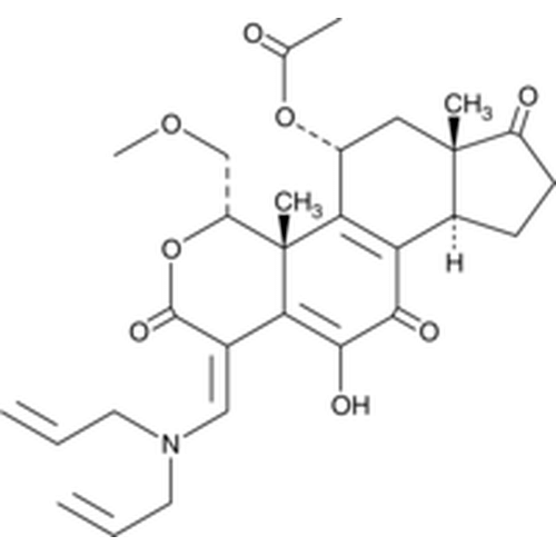 Chemical structure of PX 866 (SIH-471), a PI 3-Kinase inhibitor. CAS #: 502632-66-8. Molecular Formula: C29H35NO8. Molecular Weight: 525.6 g/mol.