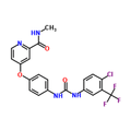 Chemical structure of Sorafenib (SIH-476), a Raf-1 inhibitor (and other kinases). CAS #: 2884461-73-0. Molecular Formula: C21H16ClF3N4O3. Molecular Weight: 464.8 g/mol.