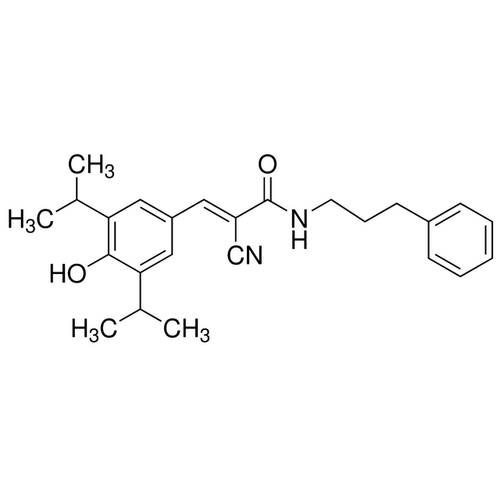 Chemical structure of SU1498 (SIH-480), a VEGFR kinase inhibitor. CAS #: 168835-82-3. Molecular Formula: C25H30N2O2. Molecular Weight: 390.5 g/mol.