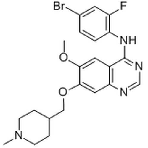 Chemical structure of Vandetinib (SIH-483), a VEGFRK inhibitor. CAS #: 443913-73-3. Molecular Formula: C22H24BrFN4O2. Molecular Weight: 475.4 g/mol.