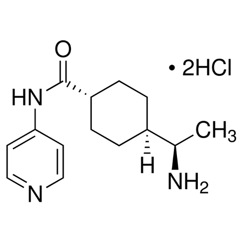 Chemical structure of Y 27632 (SIH-486), a ROCK family kinase inhibitor. CAS #: 146986-50-7. Molecular Formula: C14H23Cl2N3O. Molecular Weight: 320.3 g/mol.