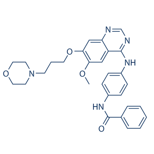 Chemical structure of ZM447439 (SIH-489), a Aurora B kinase inhibitor. CAS #: 331771-20-1. Molecular Formula: C29H31N5O4. Molecular Weight: 513.6 g/mol.