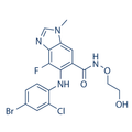 Chemical structure of AZD6244 (SIH-495), a ERK kinase inhibitor. CAS #: 606143-52-6. Molecular Formula: C17H15BrClFN4O3. Molecular Weight: 457.7 g/mol.