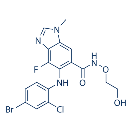 Chemical structure of AZD6244 (SIH-495), a ERK kinase inhibitor. CAS #: 606143-52-6. Molecular Formula: C17H15BrClFN4O3. Molecular Weight: 457.7 g/mol.