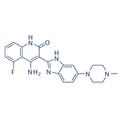 Chemical structure of Dovitinib (SIH-500), a FGFR3 inhibitor. CAS #: 405169-16-6. Molecular Formula: C21H21FN6O. Molecular Weight: 392.4 g/mol.