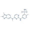 Chemical structure of Pazopanib (SIH-506), a Multi target receptor tyrosine kinase inhibitor. CAS #: 44473-52-6. Molecular Formula: C21H23N7O2S. Molecular Weight: 437.5 g/mol.
