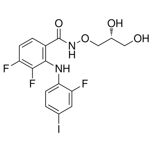 Chemical structure of PD325901 (SIH-507), a MEK kinase inhibitor. CAS #: 391210-10-9. Molecular Formula: C16H14F3IN2O4. Molecular Weight: 482.2 g/mol.