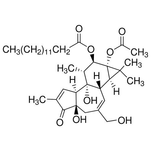 Chemical structure of PMA (SIH-508), a PKC kinase activator. CAS #: 16561-29-8. Molecular Formula: C36H58O8. Molecular Weight: 616.8 g/mol.