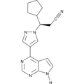 Chemical structure of Ruxolitinib (SIH-509), a JAK kinase inhibitor. CAS #: 941678-49-5. Molecular Formula: C17H18N6. Molecular Weight: 306.4 g/mol.