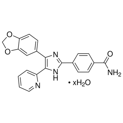 Chemical structure of SB431542 (SIH-511), a ALK4,5 and 7 kinase inhibitor. CAS #: 301836-41-9. Molecular Formula: C22H16N4O3. Molecular Weight: 384.4 g/mol.