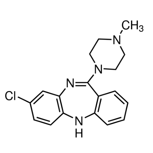Chemical structure of Clozapine (SIH-541), a Dopamine receptor antagonist. CAS #: 5786-21-0. Molecular Formula: C18H19ClN4. Molecular Weight: 326.8 g/mol.