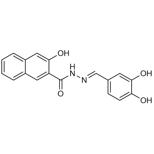 Chemical structure of Dynasore (SIH-550), a Dynamin inhibitor. CAS #: 304448-55-3. Molecular Formula: C18H14N2O4. Molecular Weight: 322.3 g/mol.