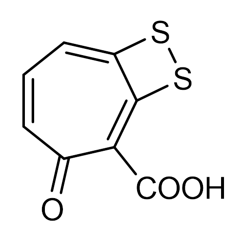 Chemical structure of Tropodithietic acid (SIH-566), a Broad spectrum antibiotic. CAS #: 750590-18-2. Molecular Formula: C8H4O3S2. Molecular Weight: 212.3 g/mol.