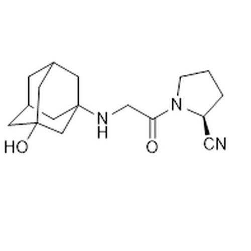 Chemical structure of Vildagliptin (SIH-567), a Antidiabetic Agent. CAS #: 274901-16-5 . Molecular Formula: C17H25N3O2. Molecular Weight: 303.4 g/mol.