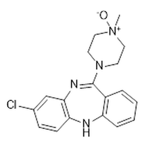 Chemical structure of Clozapine N-Oxide (SIH-570), a Activator of DREADDs. CAS #: 34233-69-7. Molecular Formula: C18H19ClN4O. Molecular Weight: 342.8 g/mol.