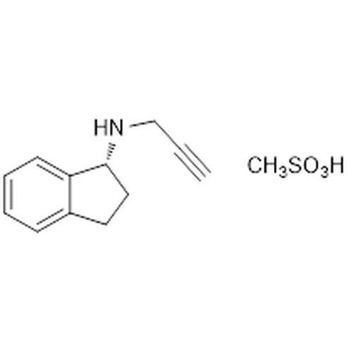 Chemical structure of Rasagiline mesylate (SIH-577), a MAO Inhibitor. CAS #: 161735-79-1. Molecular Formula: C12H13N • CH3SO3H. Molecular Weight: 267.3 g/mol.