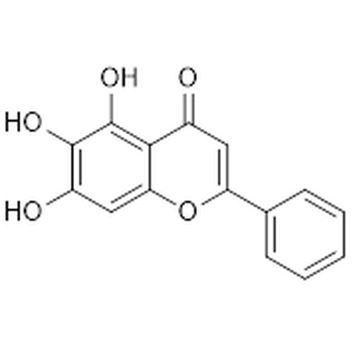 Chemical structure of Baicalein (SIH-579), a Lipoxygenase inhibitor. CAS #: 491-67-8. Molecular Formula: C15H10O5. Molecular Weight: 270.24 g/mol.