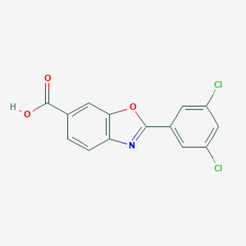 Chemical structure of Tafamidis (SIH-584), a TTR kinetic stabilizer. CAS #: 594839-88-0. Molecular Formula: C14H7Cl2NO3. Molecular Weight: 308.1 g/mol.