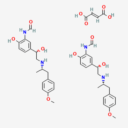 Chemical structure of Formoterol hemifumarate (SIH-593), a Beta2 adrenoceptor agonist. CAS #: . Molecular Formula: C19H24N2O4 • ½ C4H4O4. Molecular Weight: 402.5 g/mol.