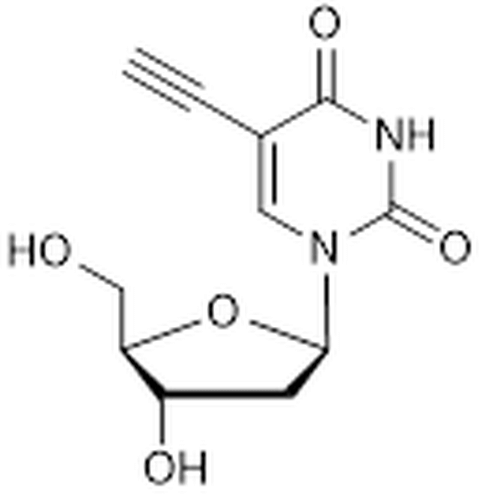 Chemical structure of 5-Ethynyl-2′-deoxyuridine (SIH-597), a DNA Labelling Agent. CAS #: 61135-33-9. Molecular Formula: C11H12N2O5. Molecular Weight: 252.2 g/mol.