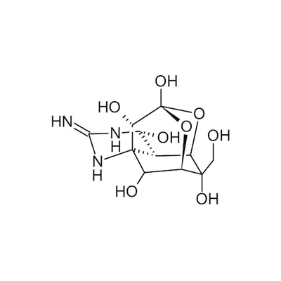 Chemical structure of Tetrodotoxin (SIH-602), a Sodium Channel Blocker. CAS #: 4368-28-9. Molecular Formula: C11H17N3O8. Molecular Weight: 319.27 g/mol.