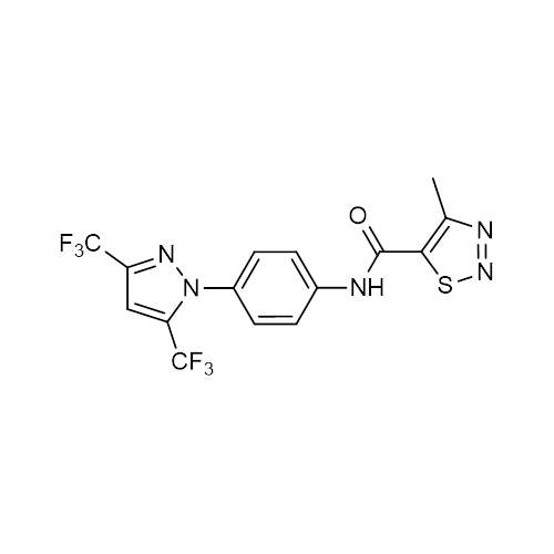 Chemical structure of YM-58483 (SIH-606), a CRAC channel  blocker. CAS #: 223499-30-7. Molecular Formula: C15H9F6N5OS . Molecular Weight: 421.3 g/mol.