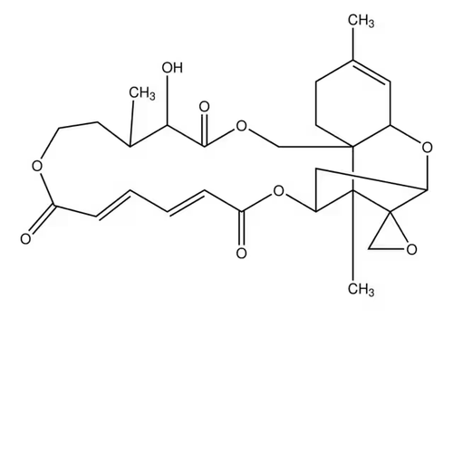Chemical structure of Verrucarin A (SIH-614), a Modulates Amyloid-beta production in Alzheimer’s neurons. CAS #: 3148-09-2. Molecular Formula: C27H34O9. Molecular Weight: 502.6 g/mol.
