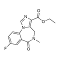 Chemical structure of Flumazenil (SIH-622), a Benzodiazepine antagonist. CAS #: 78755-81-4. Molecular Formula: C15H14FN3O3. Molecular Weight: 303.3 g/mol.