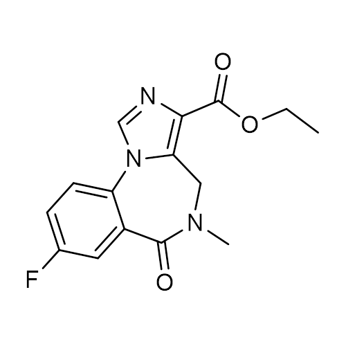 Chemical structure of Flumazenil (SIH-622), a Benzodiazepine antagonist. CAS #: 78755-81-4. Molecular Formula: C15H14FN3O3. Molecular Weight: 303.3 g/mol.