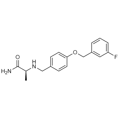 Chemical structure of Safinamide (SIH-625), a MAO-B Inhibitor. CAS #: 133865-89-1. Molecular Formula: C17H19FN2O2 . Molecular Weight: 302.3 g/mol.