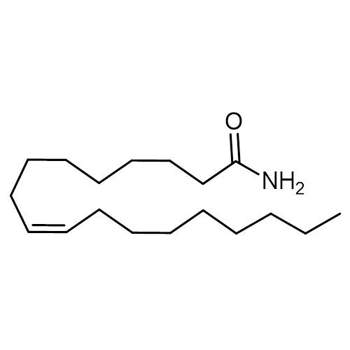 Chemical structure of Oleamide (SIH-627), a Endogenous Sleep-inducing Lipid. CAS #: 301-02-0. Molecular Formula: C18H35NO. Molecular Weight: 281.5 g/mol.
