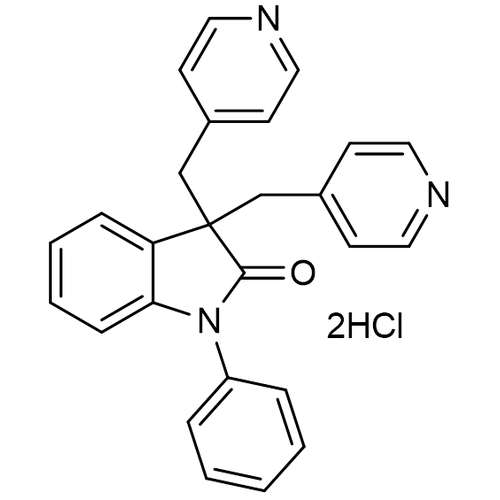 Chemical structure of Linopirdine dihydrochloride (SIH-629), a KCNQ Channel Blocker. CAS #: 113168-57-3. Molecular Formula: C26H23Cl2N3O. Molecular Weight: 464.4 g/mol.