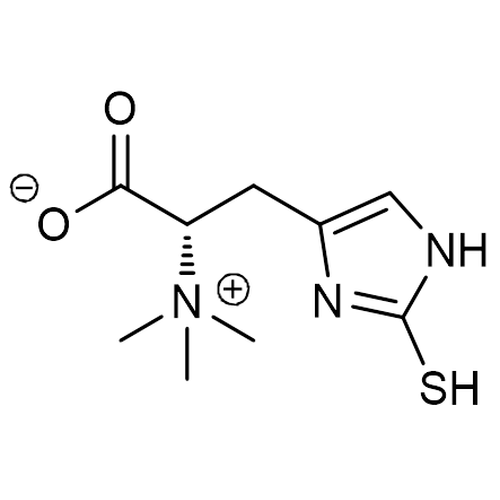 Chemical structure of L-Ergothioneine (SIH-634), a Neuronal protective. CAS #: 497-30-3. Molecular Formula: C9H15N3O2S. Molecular Weight: 229.3 g/mol.