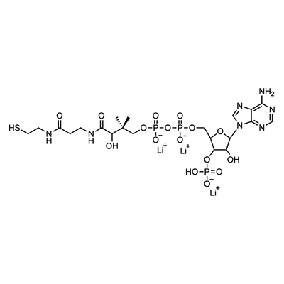 Coenzyme A, Trilithium salt — Lyophilized powder, purity ≥ 98%, MW 767.53 g/mol (free acid basis), C21H33N7O16P3S · 3Li. Coenza biochemical available from BioHippo.