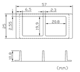 2 Chambered Cover Glass – C2-1.5H-N dimension drawing, 57 x 25 mm base