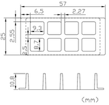8 Chambered Cover Glass – C8-1-N, C8-1.5H-N and C8-1.5P dimension drawing, 57 x 25 mm base