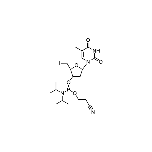 5'-iodo-2',5'-dideoxy-thymidine 3'-CE phosphoramidite — Crystalline powder, purity ≥ 98.0%, MW 552.35 g/mol, C19H30IN4O5P. Coenza biochemical available from BioHippo.
