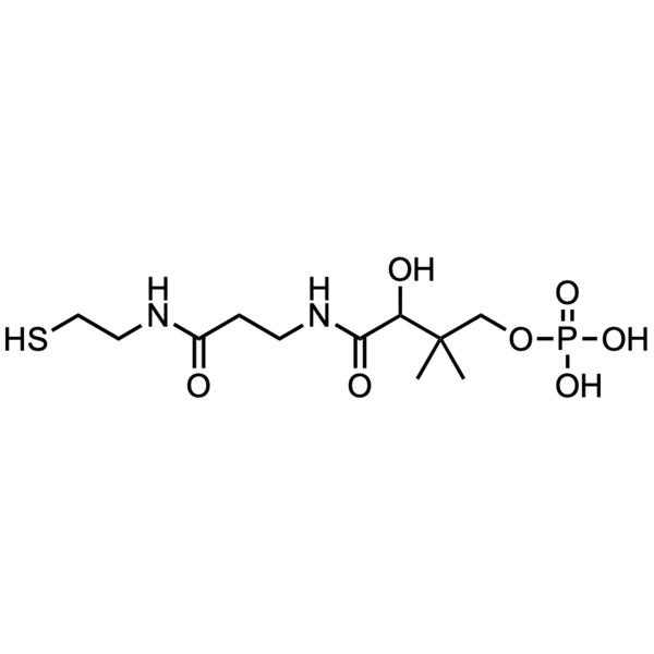 4’-phosphopantetheine, Free acid — Lyophilized powder, purity ≥ 95%, MW 358.35 g/mol, C10H23N2O7PS. Coenza biochemical available from BioHippo.