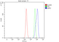 Flow Cytometry analysis of mouse RAW264.7 cells using anti-Oas2 antibody. Overlay histogram showing RAW264.7 cells stained with (Blue line). The cells were fixed with 4% paraformaldehyde and blocked with 10% normal goat serum. And then incubated with rabbit anti-OAS2 antibody (1 ug/million cells) for 30 min at 20oC. DyLight 488 conjugated goat anti-rabbit IgG (5-10 ug/million cells) was used as secondary antibody for 30 min at 20oC.