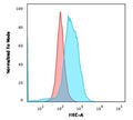 Flow cytometry testing of PFA-fixed human Ramos cells with CD86 antibody (clone BU63); Red=isotype control, Blue= CD86 antibody.